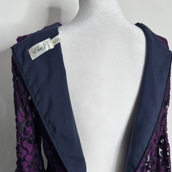 Eliza J Cocktail Dress Purple Lace Long Sleeve Scalloped Hem Party Dress Size 6 - Picture 7 of 15